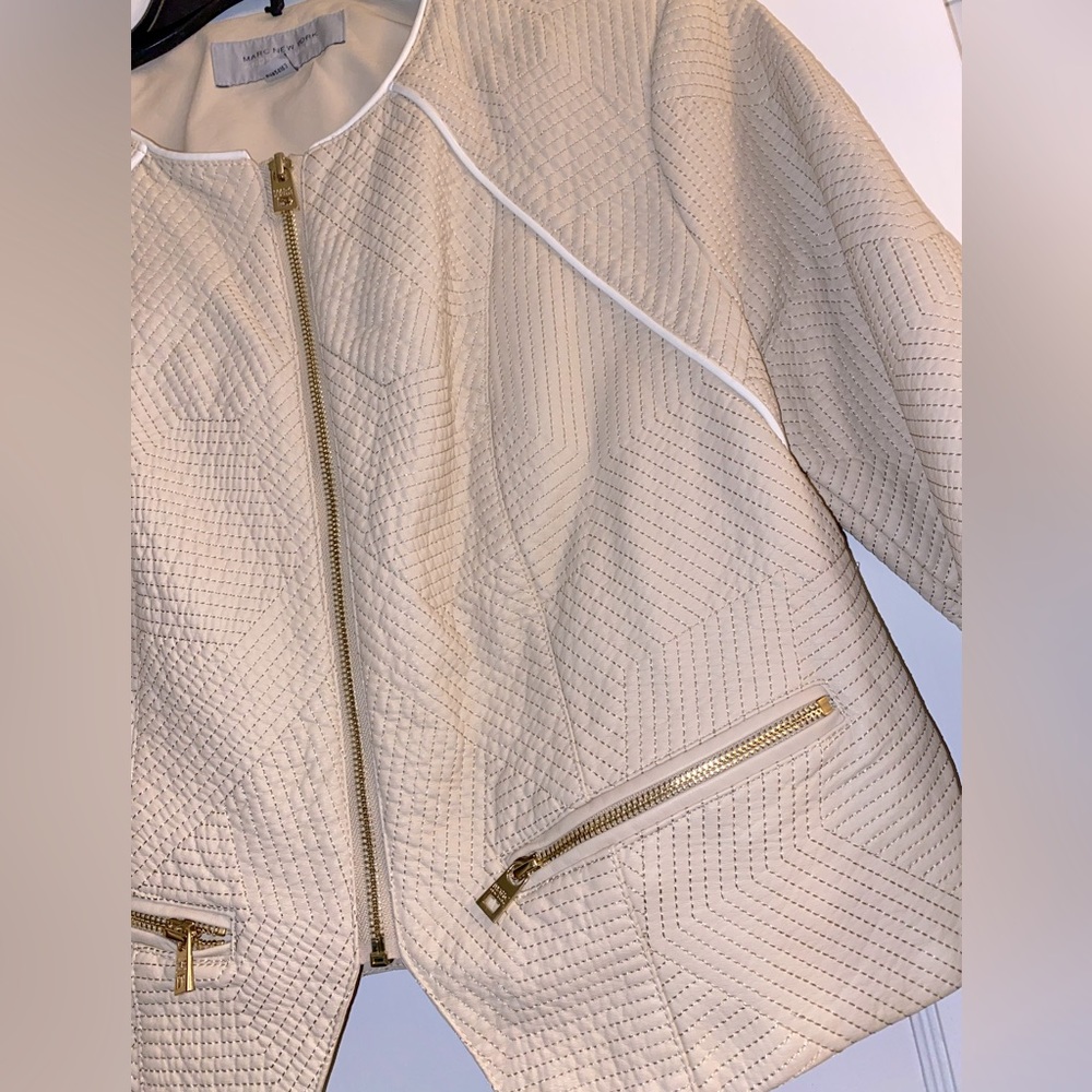 NWOT MARC NEW YORK Women’s Cream Faux Leather Textured Moto Jacket - Picture 2 of 9
